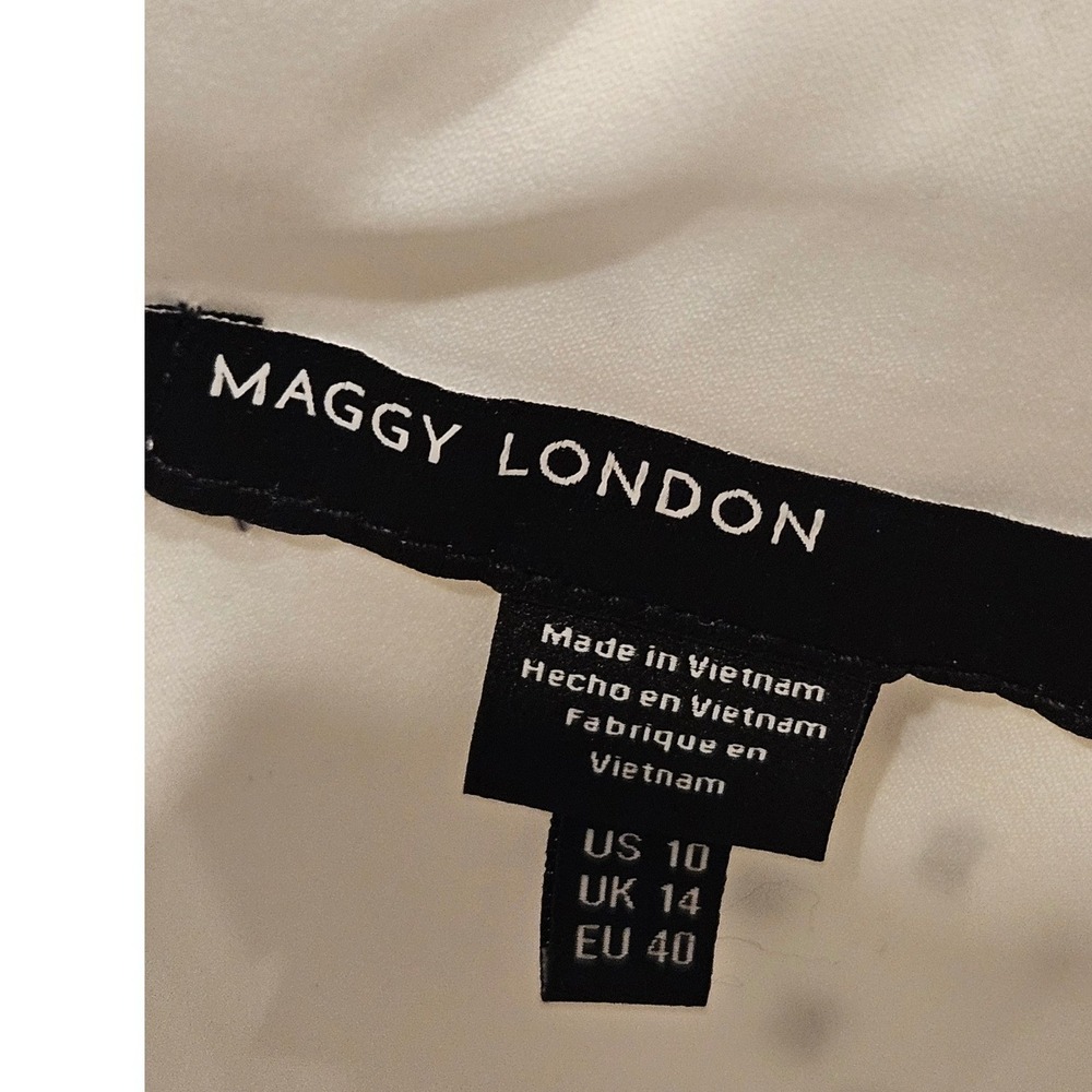 NEW Maggy London Navy White Clip Dot V-Neck Midi Dress Womens 10 NWT - Picture 4 of 4